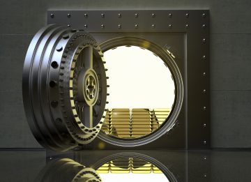 3D rendering of a bank Vault with gold bars inside
